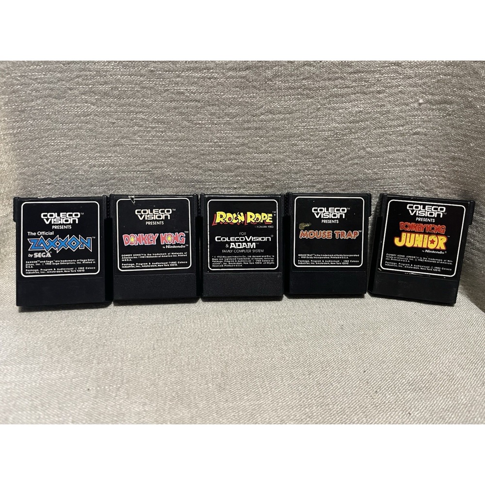 ColecoVision Game Lot 5 Cartridges Donkey Kong Jr Zaxxon Mouse Trap Roc n Rope